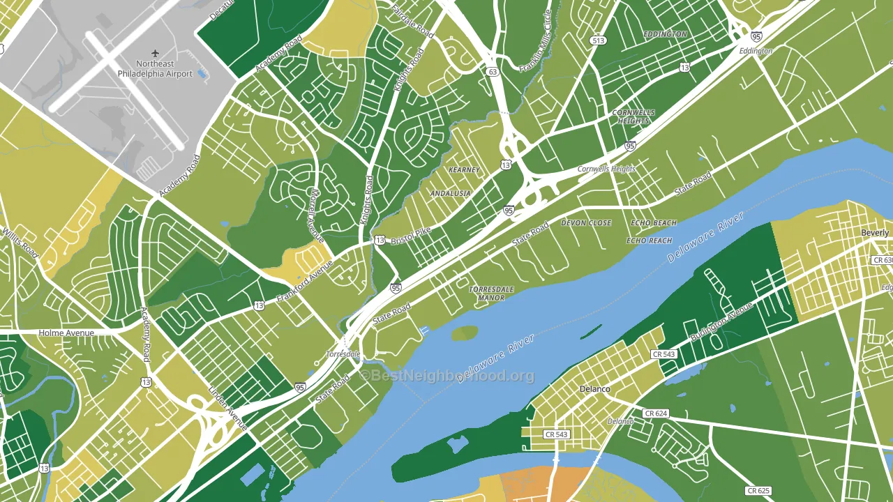 Andalusia, Bensalem, PA block-group voter-turnout map