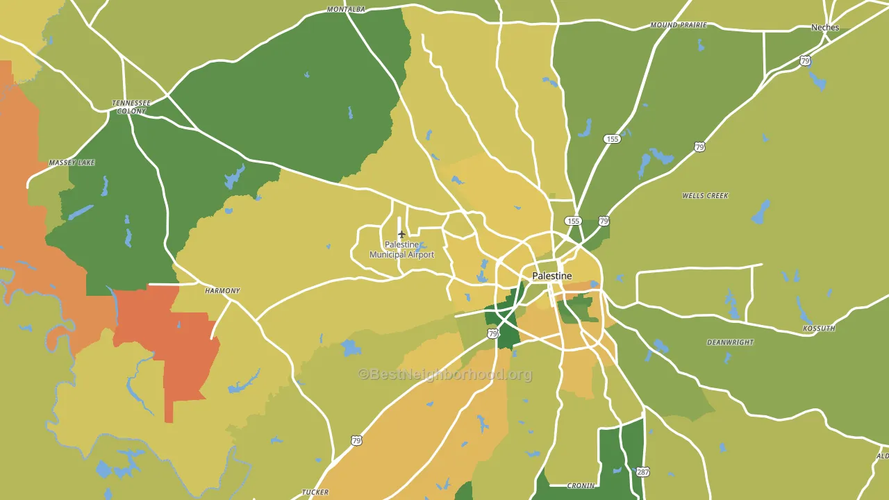 Anderson County, TX block-group voter-turnout map
