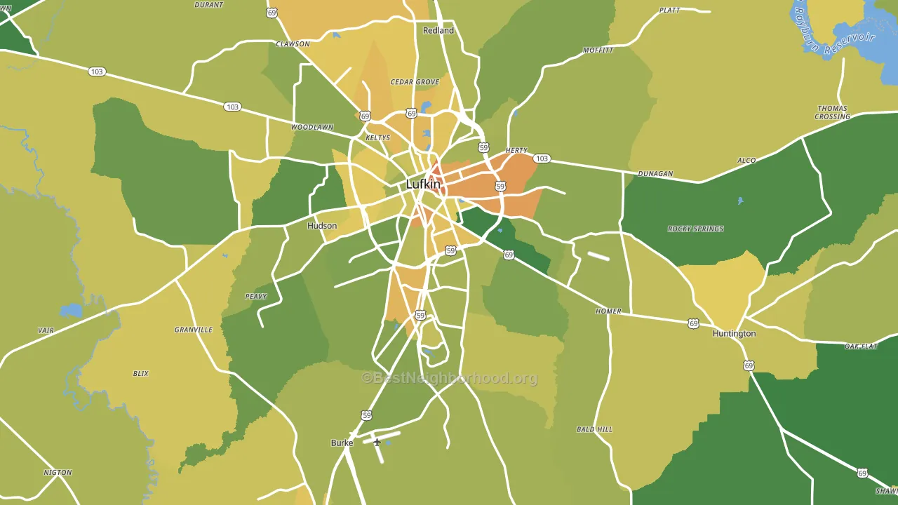 Angelina County, TX block-group voter-turnout map