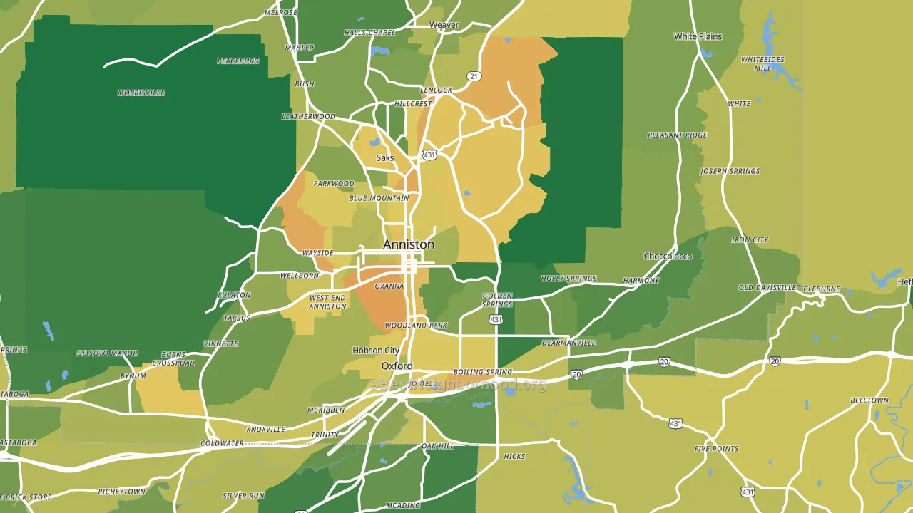 Anniston, AL block-group voter-turnout map