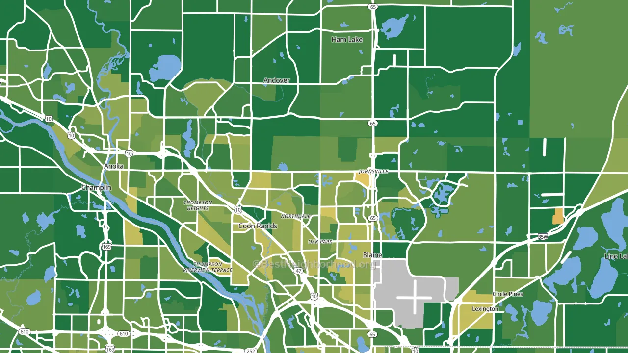 Anoka County, MN block-group voter-turnout map