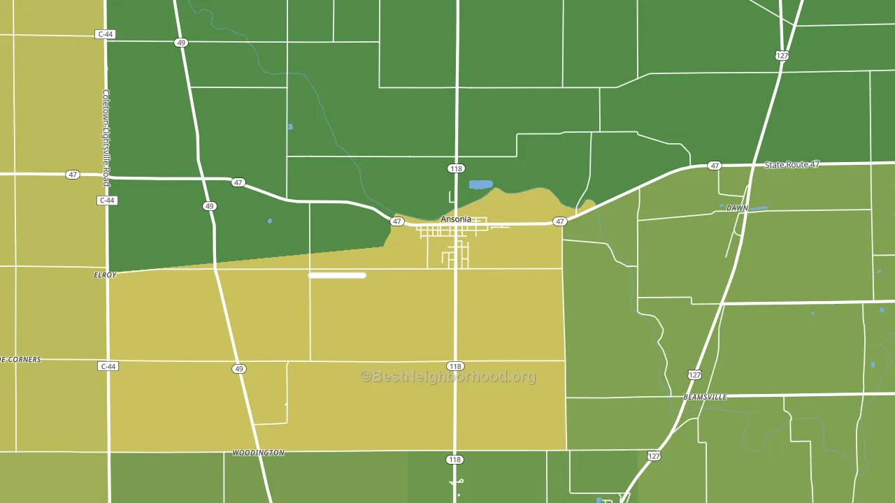 Ansonia, OH block-group voter-turnout map
