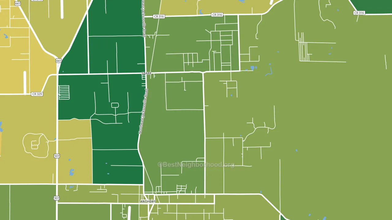 Anthony, FL block-group voter-turnout map