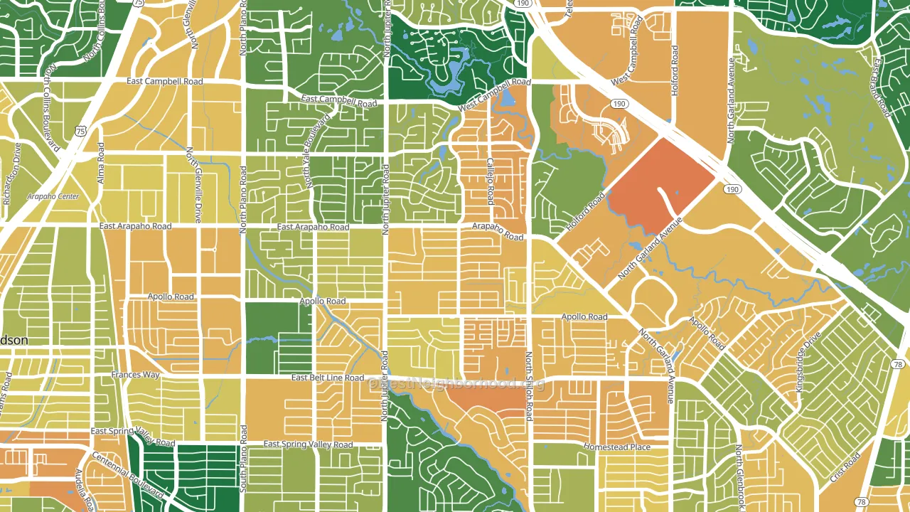 Apollo Arapaho and Camelot, Garland, TX block-group voter-turnout map