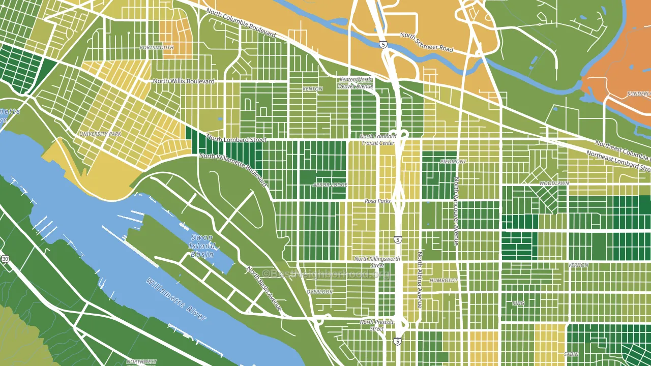 Arbor Lodge, Portland, OR block-group voter-turnout map