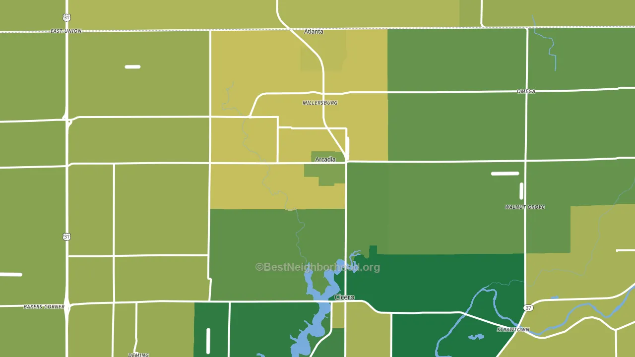 Arcadia, IN block-group voter-turnout map