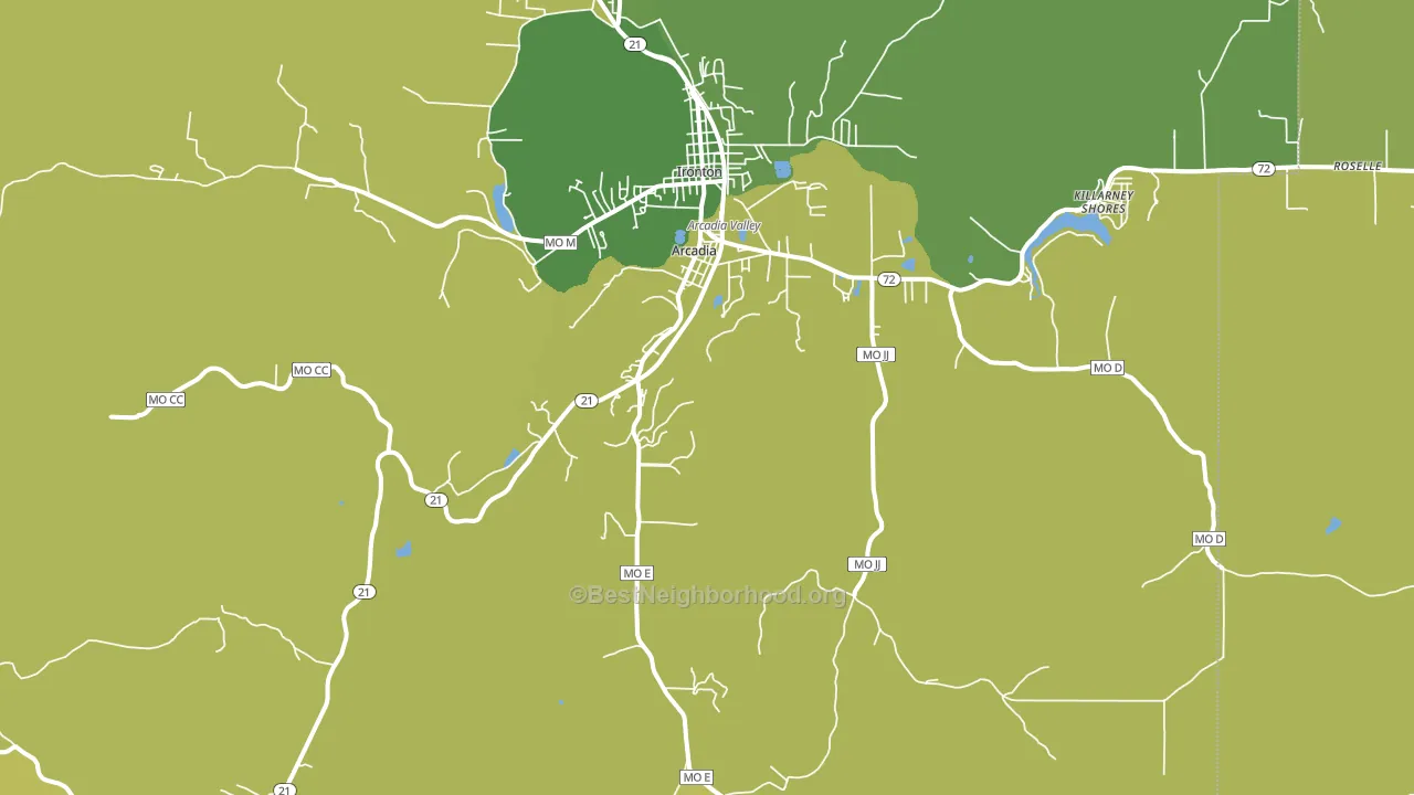Arcadia, MO block-group voter-turnout map
