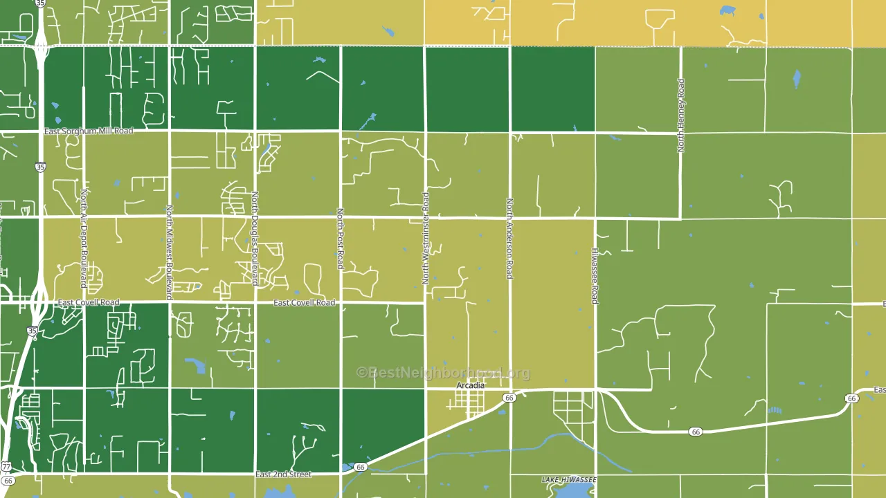 Arcadia, OK block-group voter-turnout map