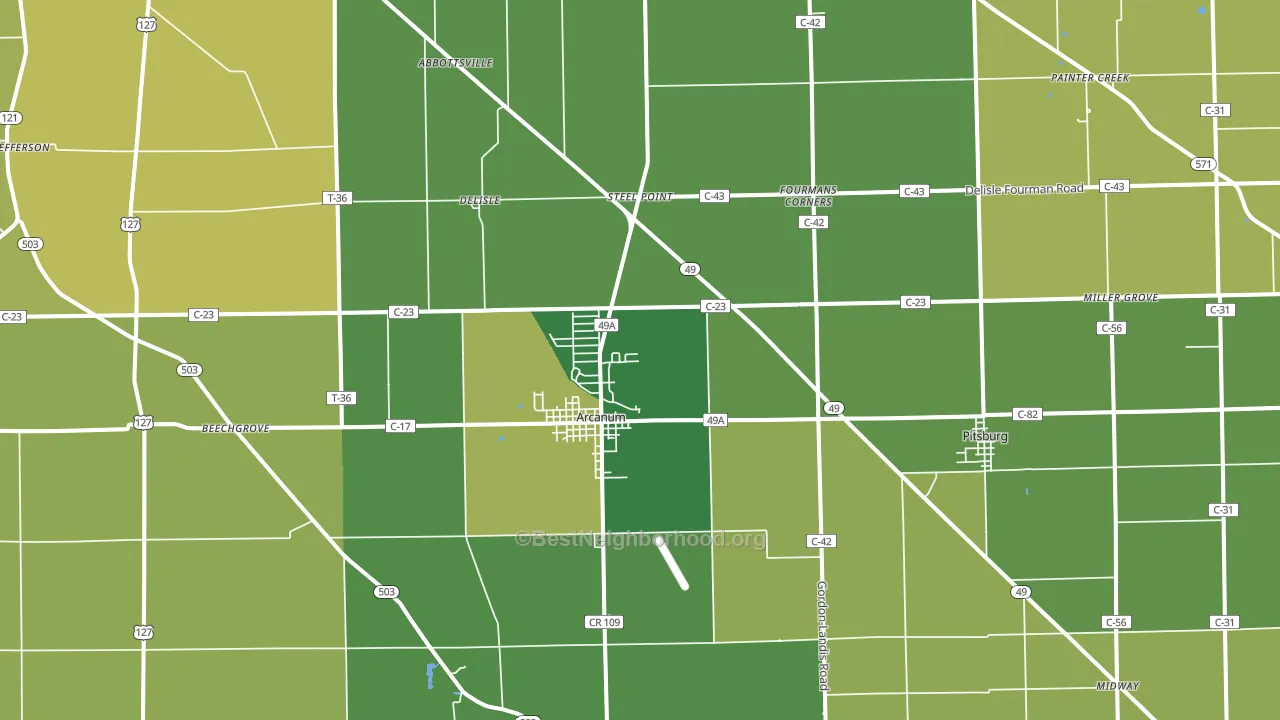 Arcanum, OH block-group voter-turnout map