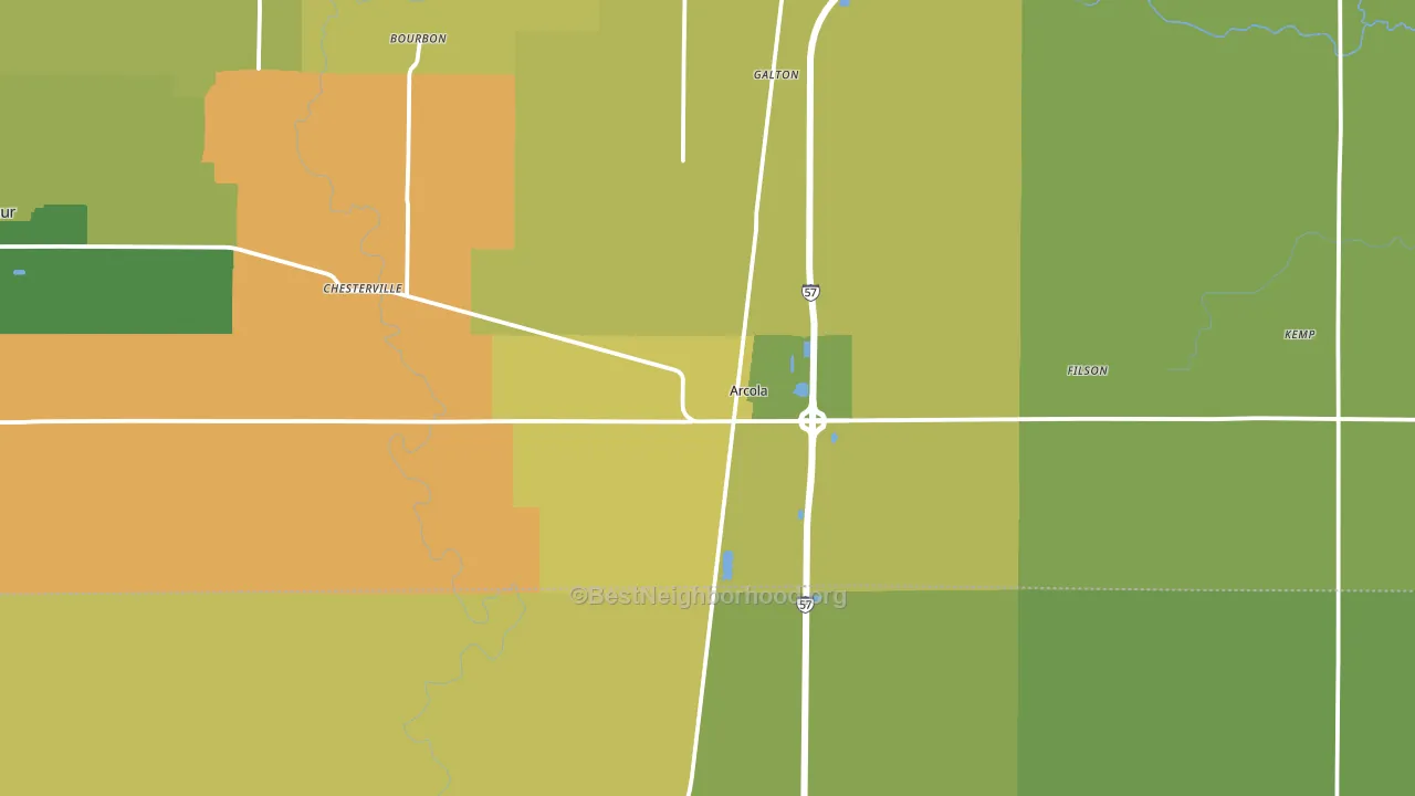 Arcola, IL block-group voter-turnout map