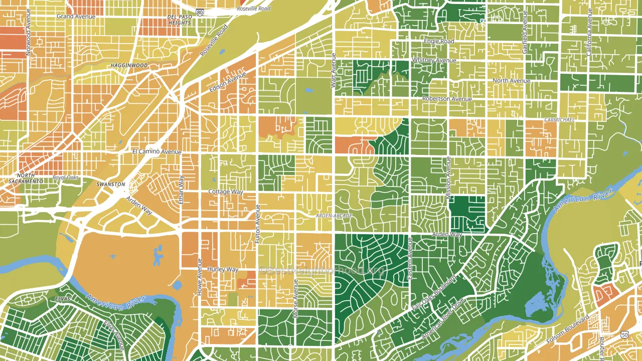 Arden-Arcade, CA block-group voter-turnout map