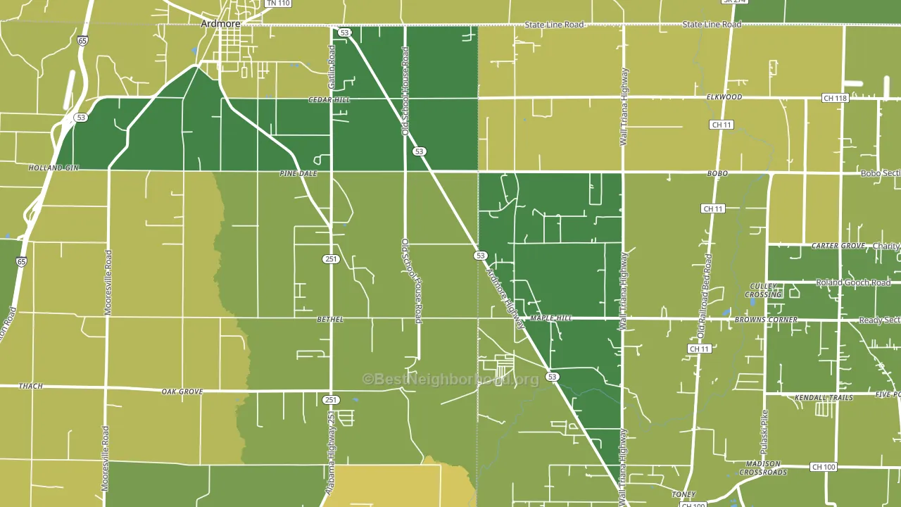 Ardmore, AL block-group voter-turnout map
