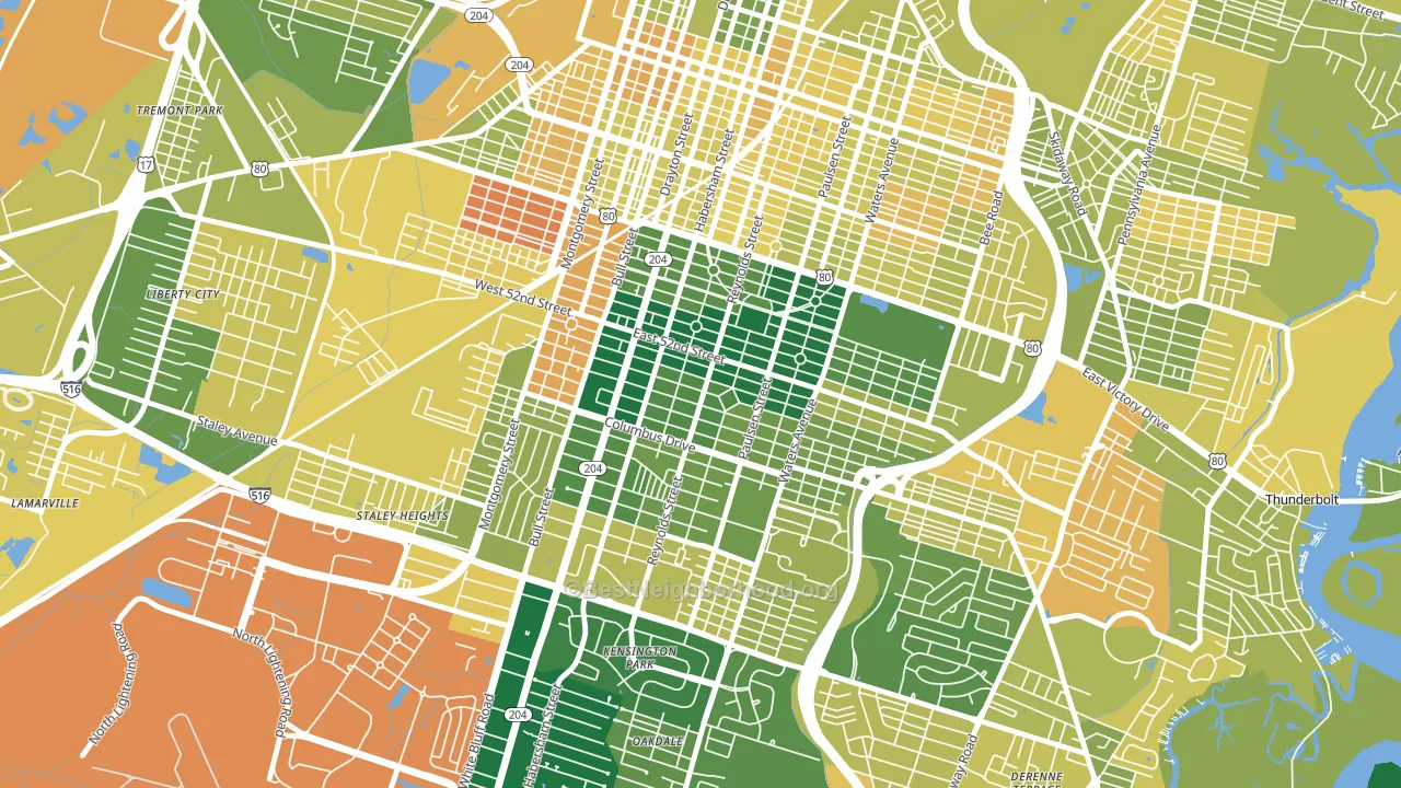 Ardmore-Gould Estates-Olin Heights, Savannah, GA block-group voter-turnout map