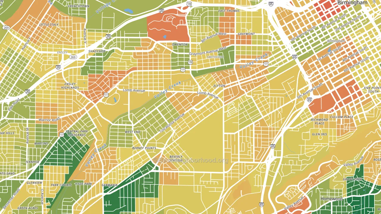 Arlington, Birmingham, AL block-group voter-turnout map