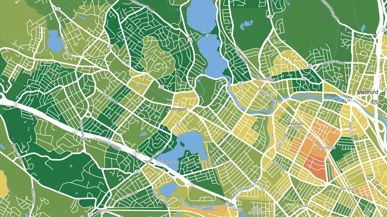 Arlington Center, Arlington, MA block-group voter-turnout map
