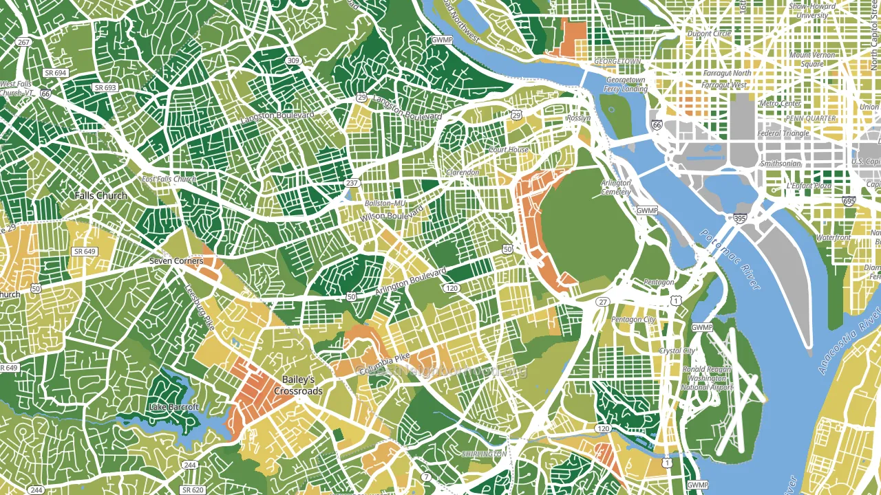 Arlington County, VA block-group voter-turnout map