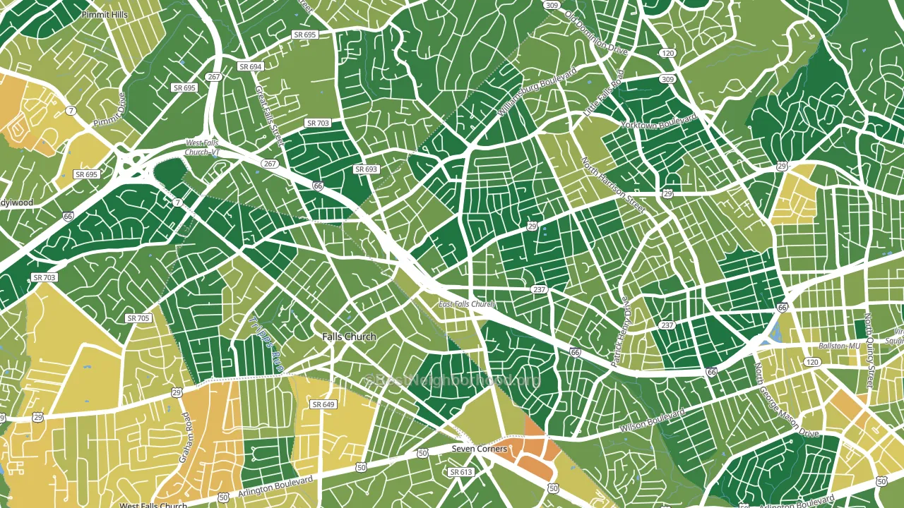 Arlington-East Falls, Arlington, VA block-group voter-turnout map