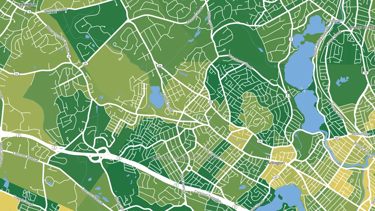 Arlington Heights, Arlington, MA block-group voter-turnout map