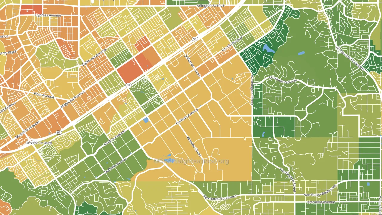 Arlington Heights, Riverside, CA block-group voter-turnout map