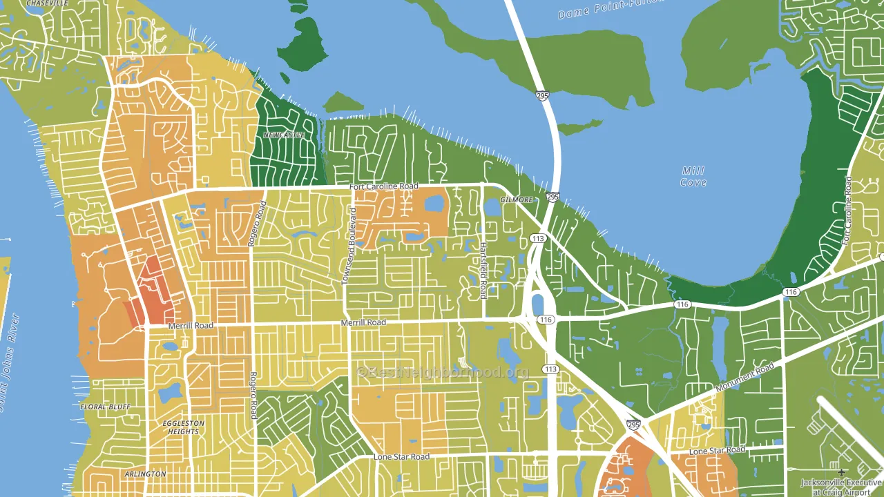 Arlington Hills, Jacksonville, FL block-group voter-turnout map