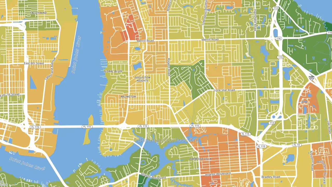 Arlington, Jacksonville, FL block-group voter-turnout map