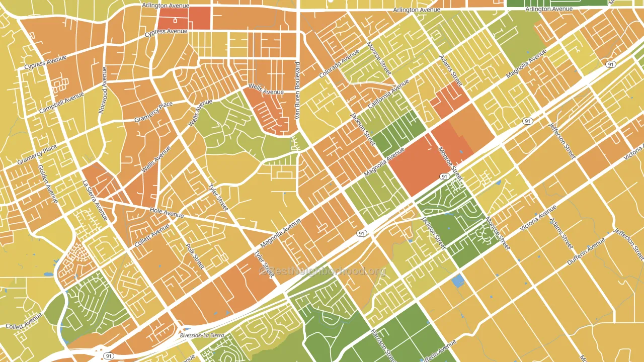 Arlington, Riverside, CA block-group voter-turnout map