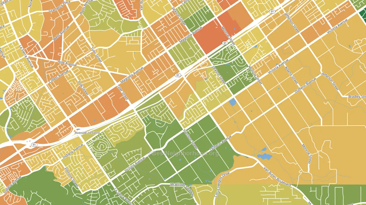 Arlington South, Riverside, CA block-group voter-turnout map