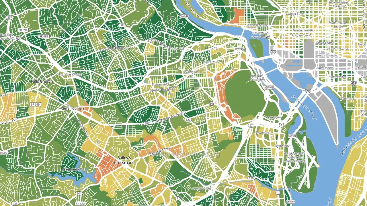 Arlington, VA block-group voter-turnout map