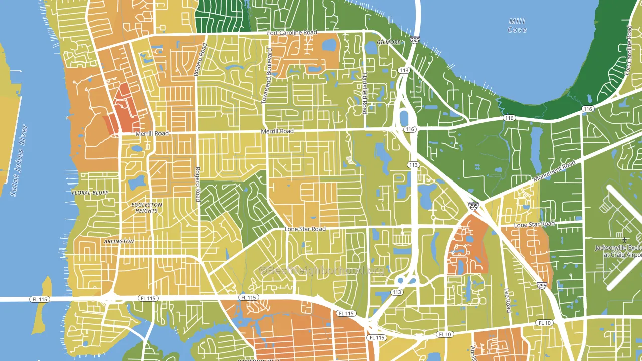 Arlingwood, Jacksonville, FL block-group voter-turnout map