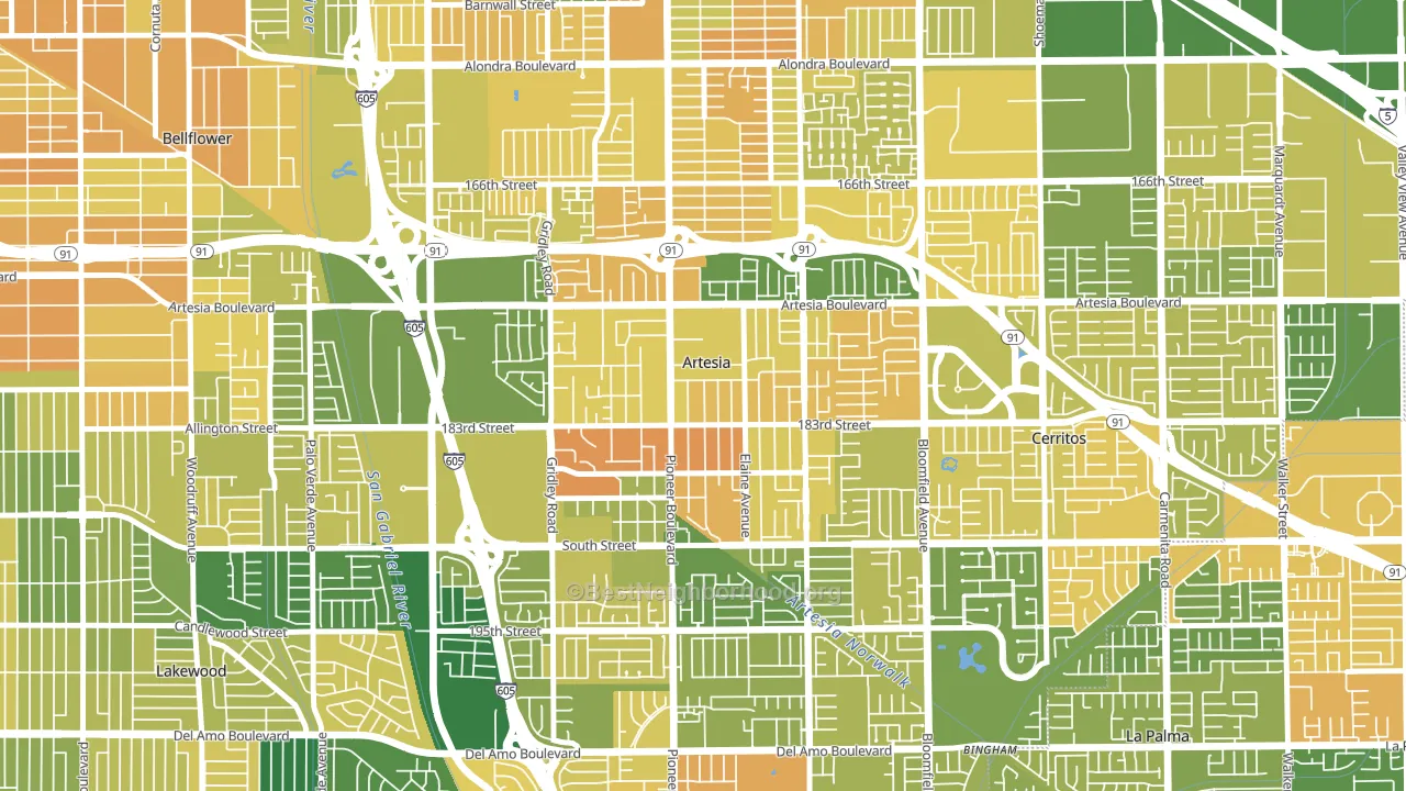 Artesia, CA block-group voter-turnout map