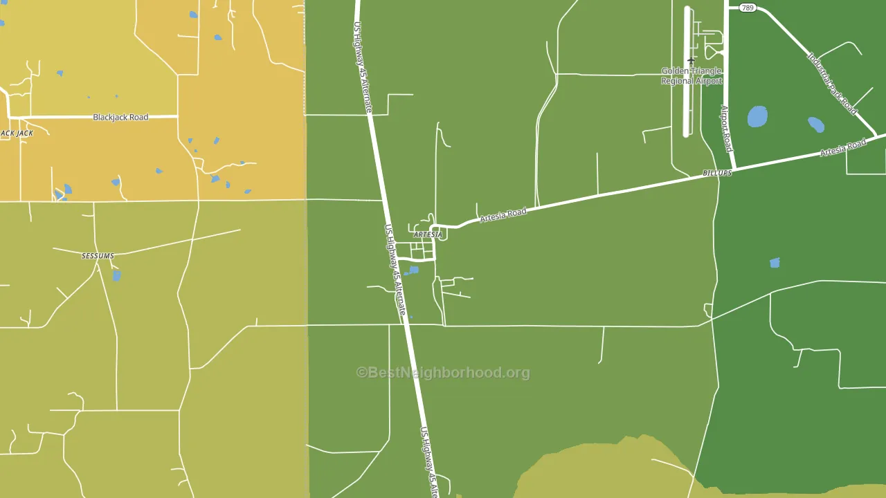 Artesia, MS block-group voter-turnout map