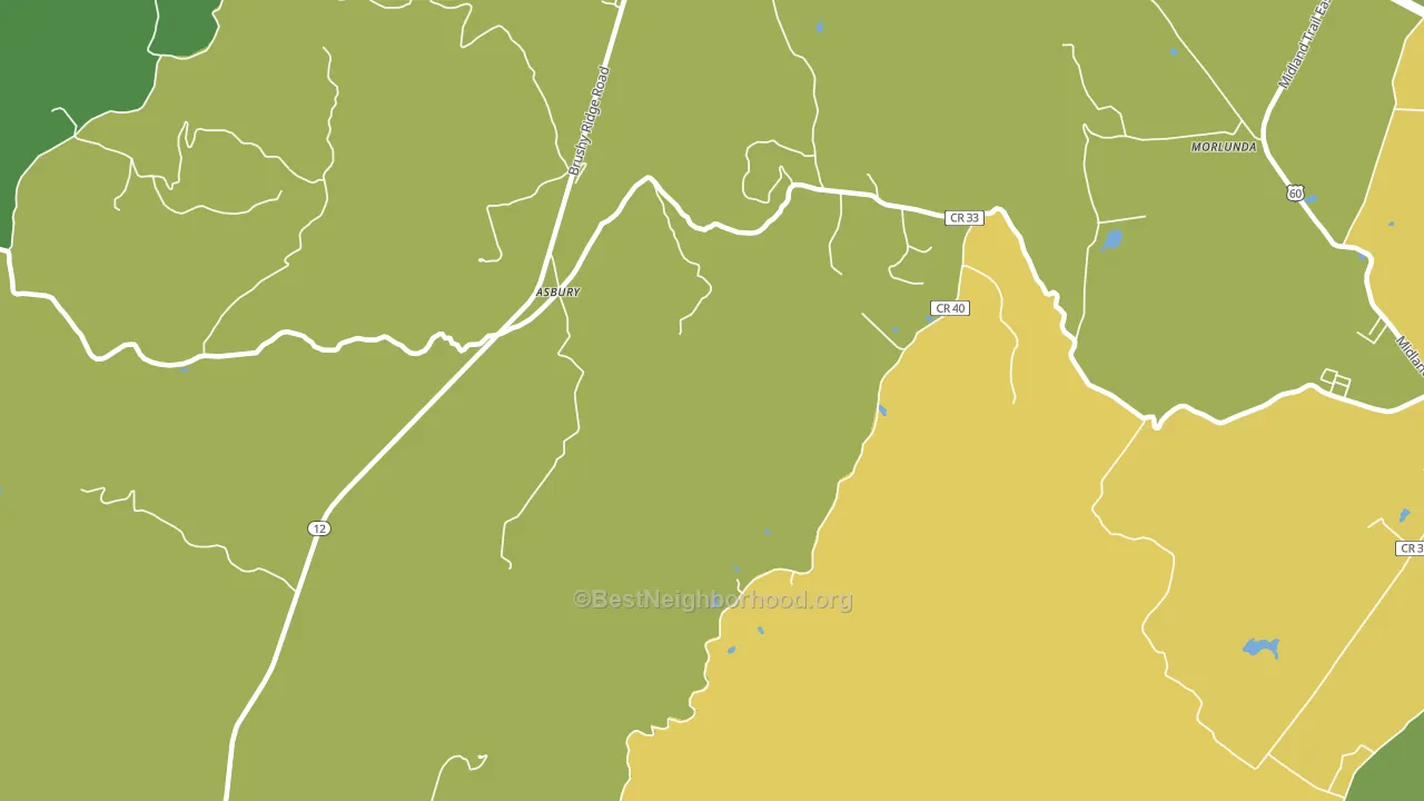 Asbury, WV block-group voter-turnout map
