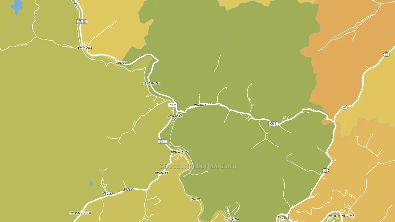 Ashford, WV block-group voter-turnout map