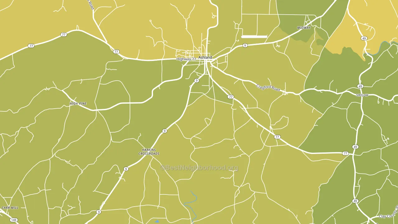 Ashland, AL block-group voter-turnout map