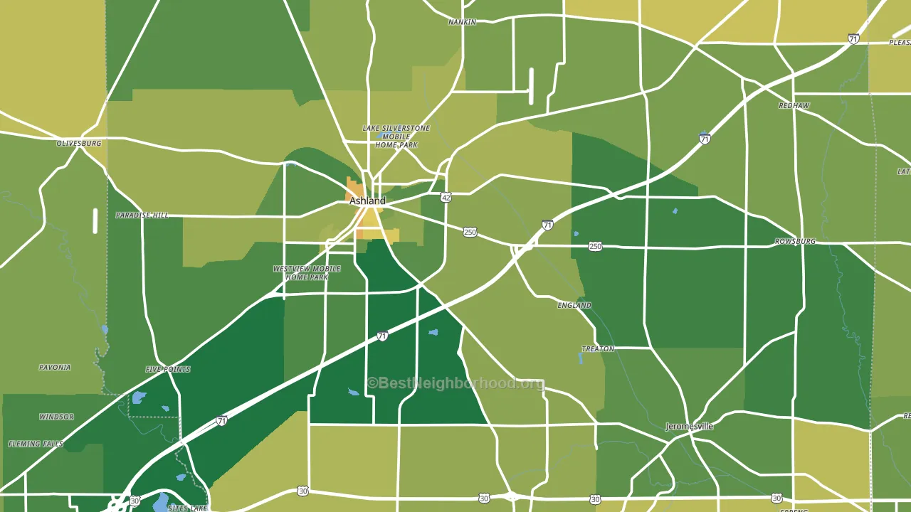 Ashland County, OH block-group voter-turnout map