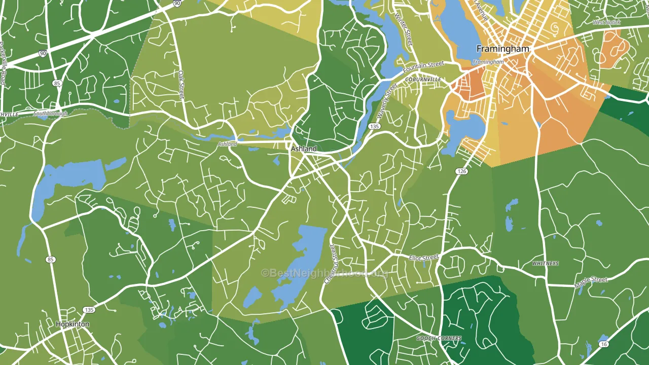 Ashland, MA block-group voter-turnout map