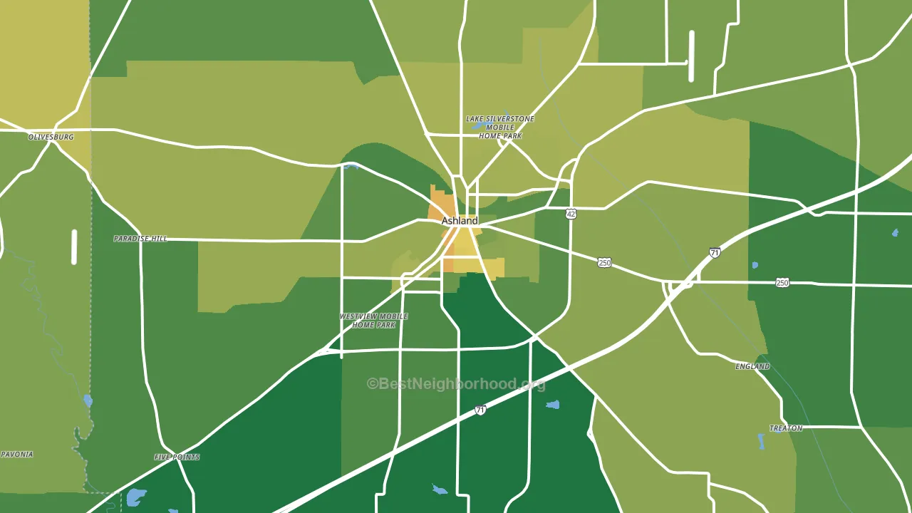 Ashland, OH block-group voter-turnout map
