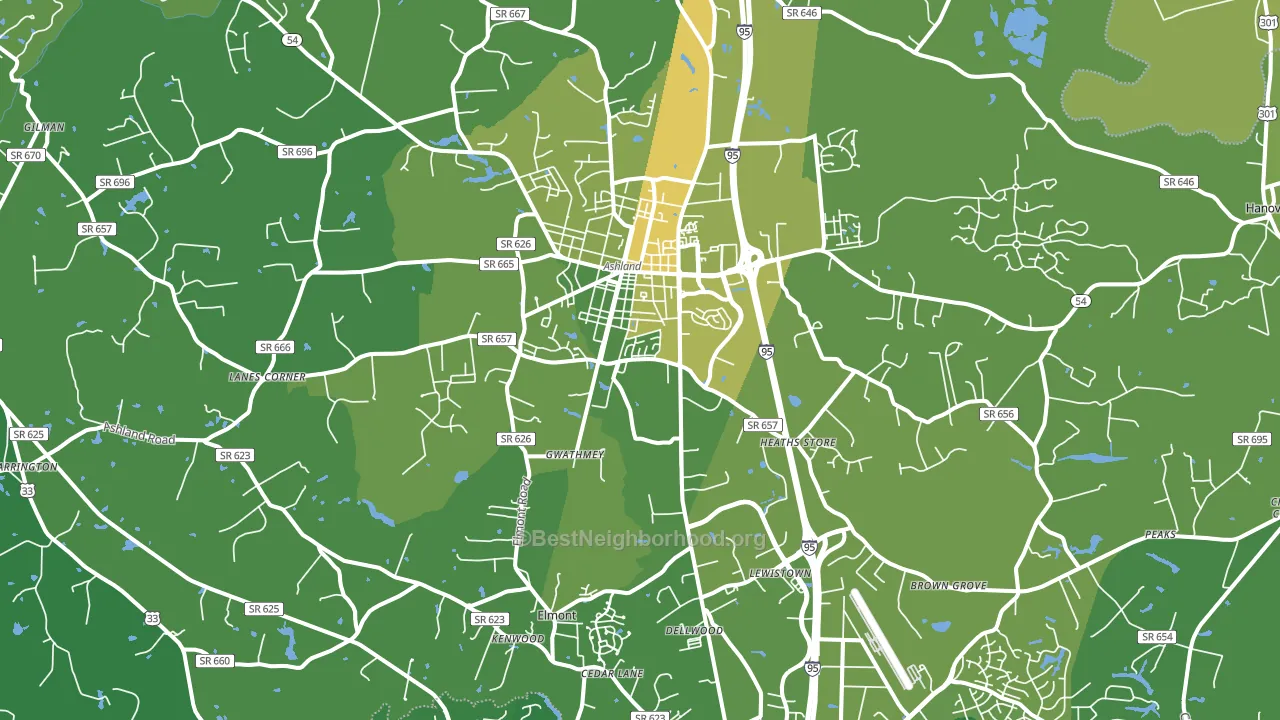 Ashland, VA block-group voter-turnout map