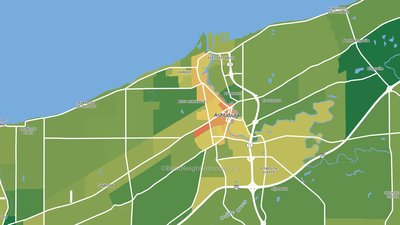 Ashtabula, OH block-group voter-turnout map