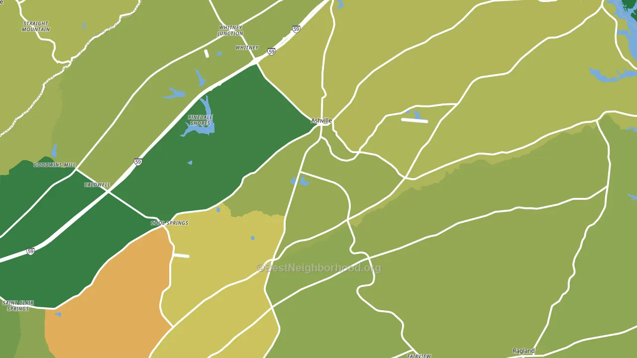 Ashville, AL block-group voter-turnout map