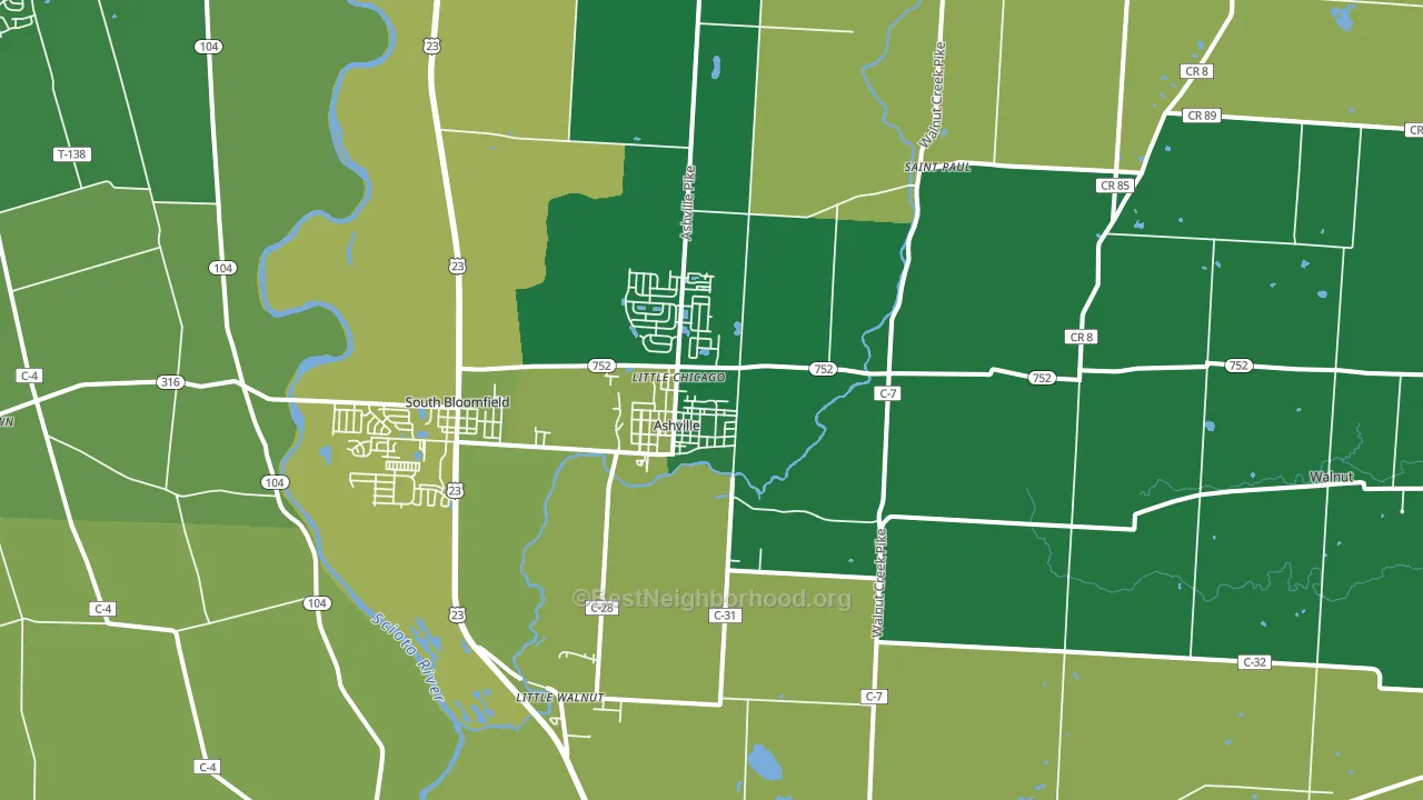 Ashville, OH block-group voter-turnout map