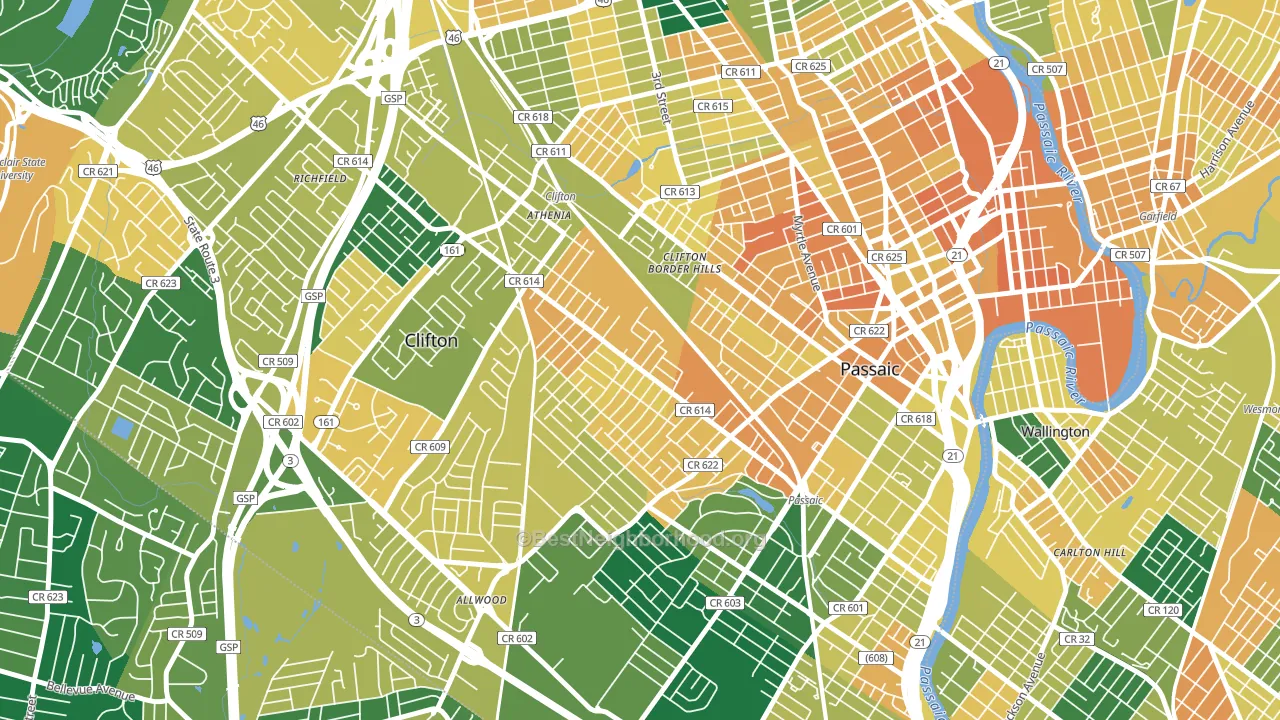 Athenia, Clifton, NJ block-group voter-turnout map