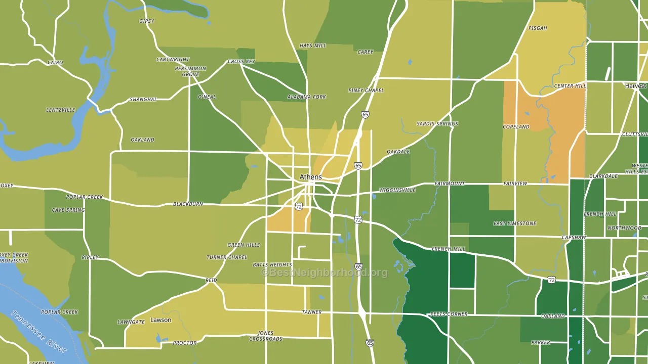 Athens, AL block-group voter-turnout map