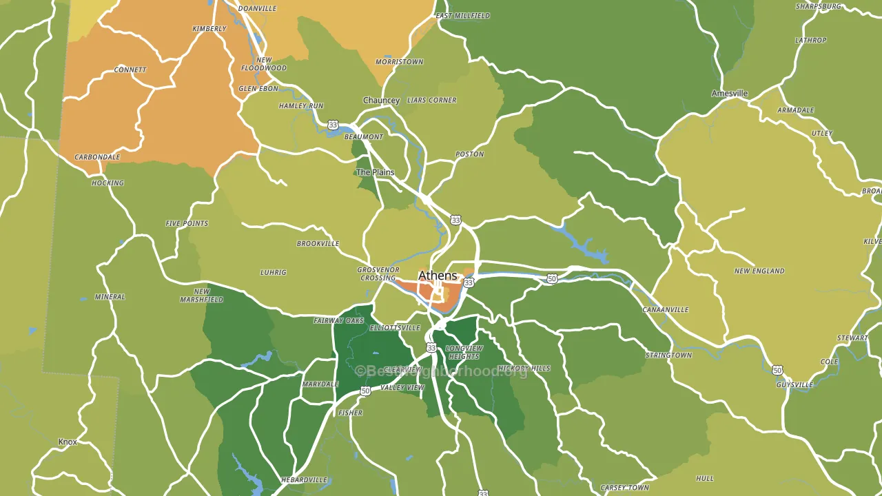 Athens County, OH block-group voter-turnout map