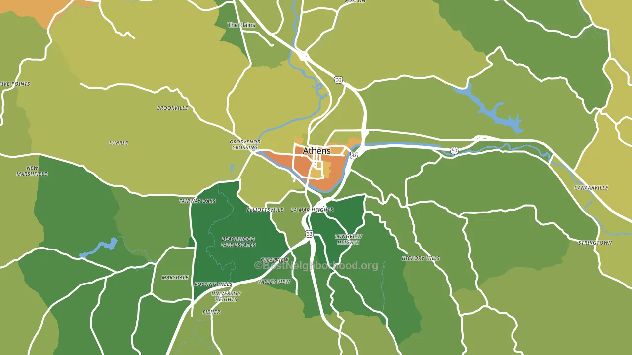 Athens, OH block-group voter-turnout map