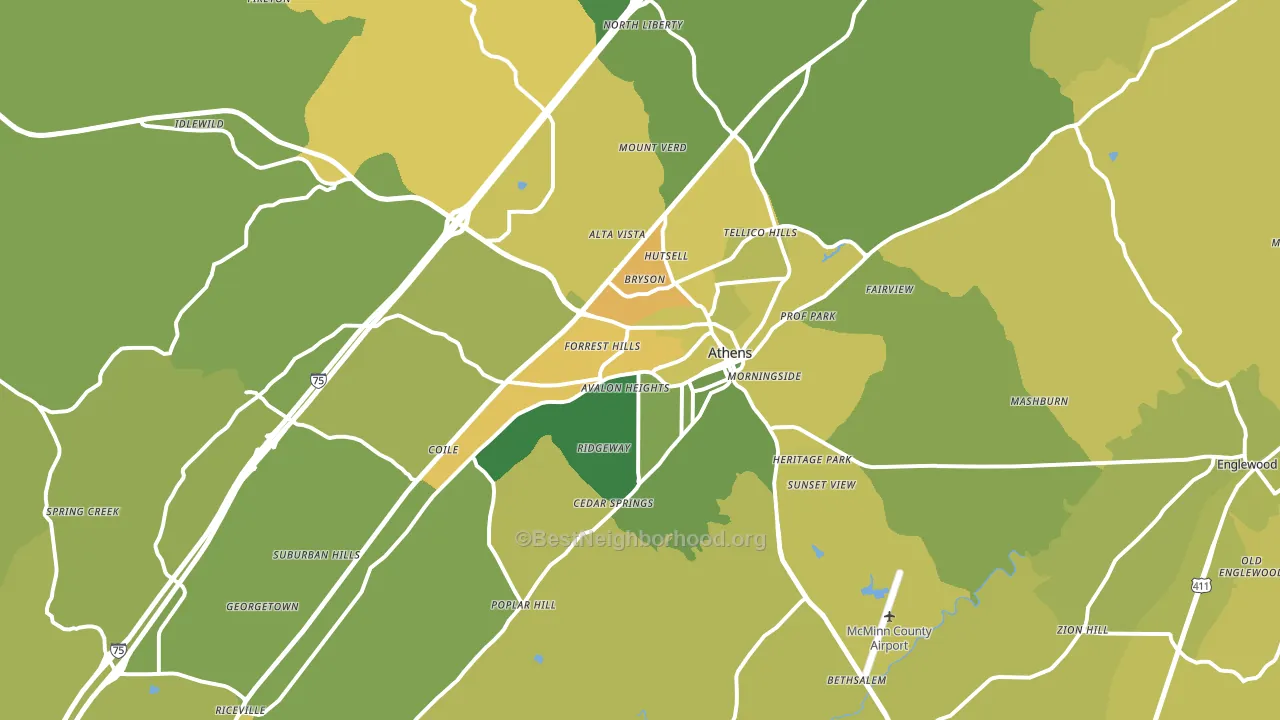 Athens, TN block-group voter-turnout map