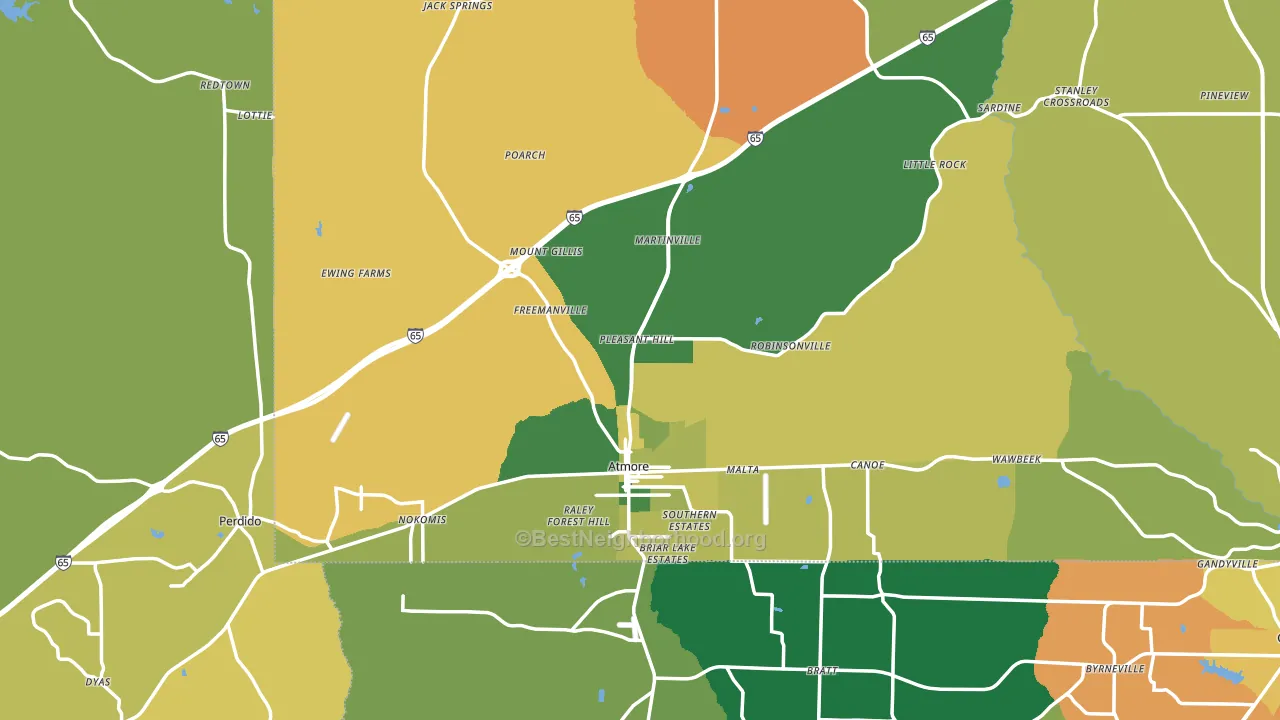Atmore, AL block-group voter-turnout map