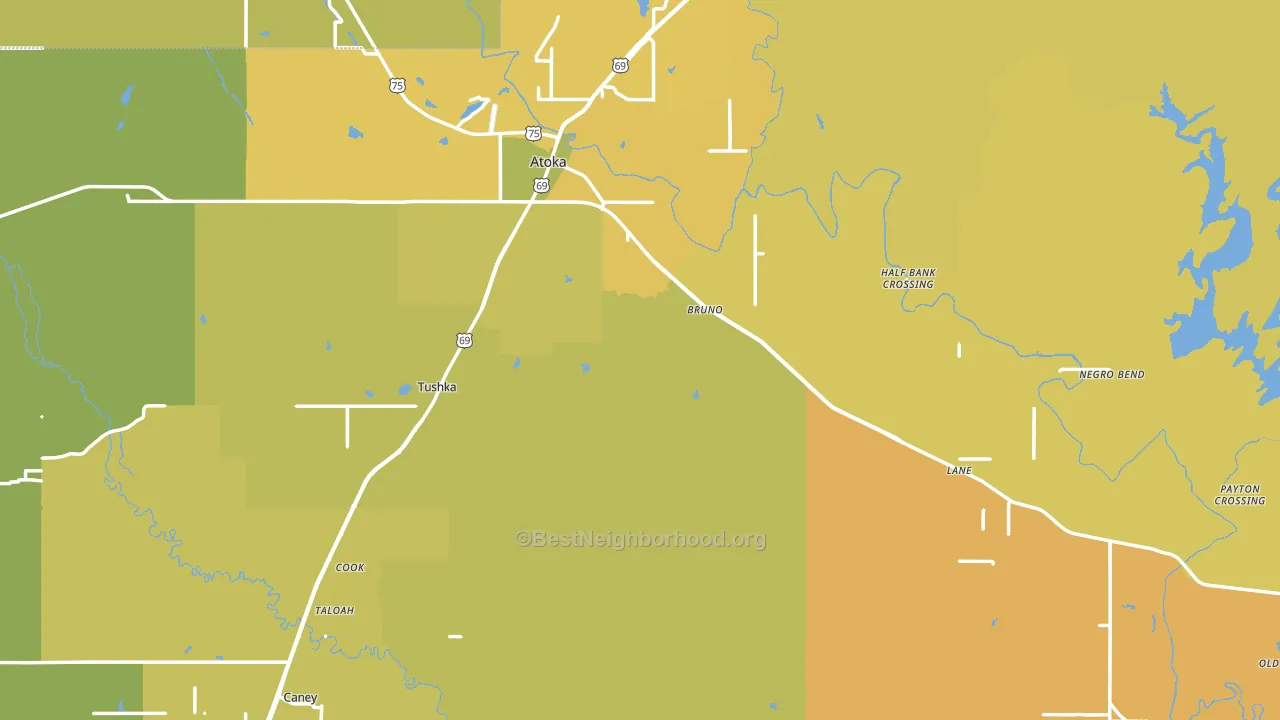 Atoka County, OK block-group voter-turnout map