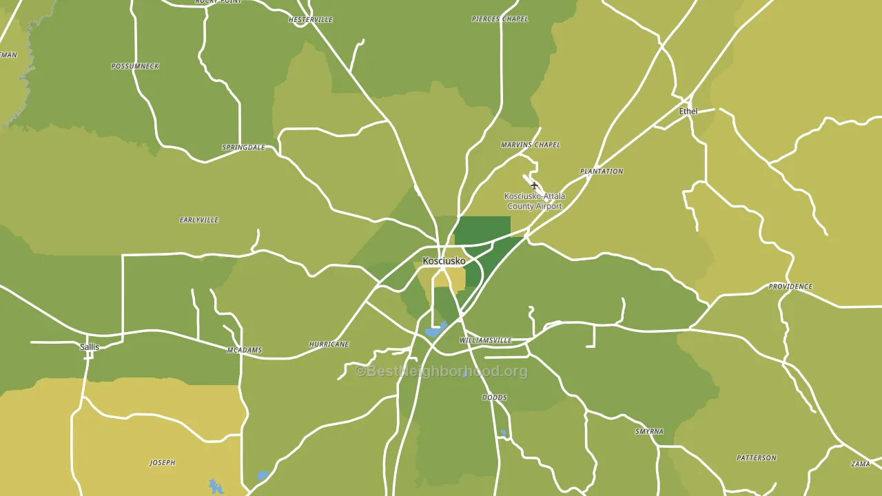 Attala County, MS block-group voter-turnout map