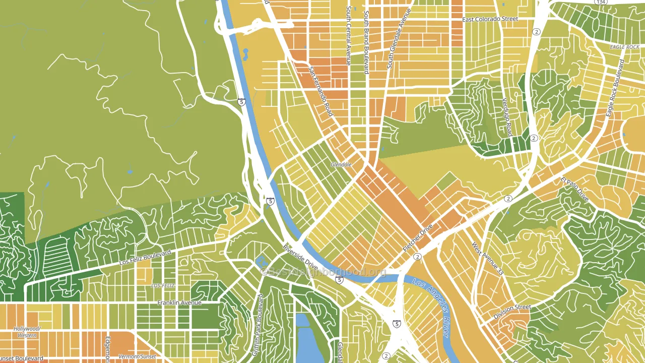 Atwater Village, Los Angeles, CA block-group voter-turnout map